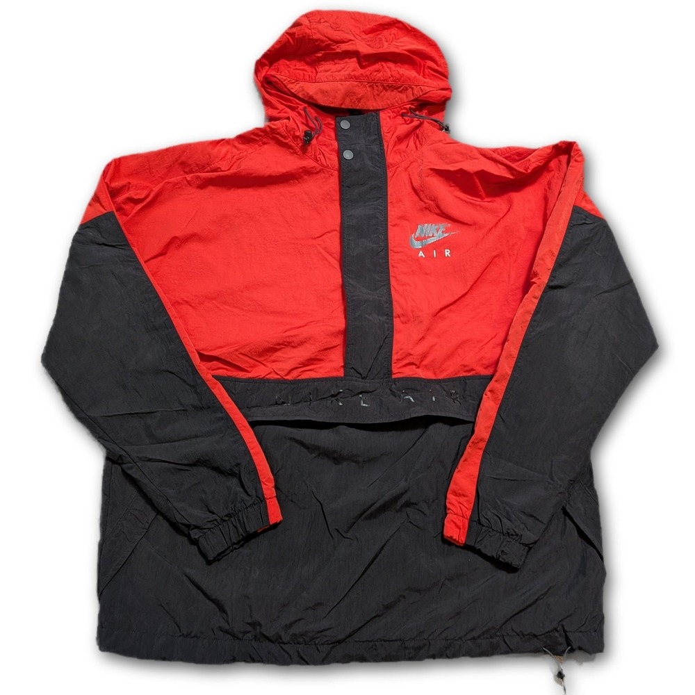 Nike Air Mens L Jacket Anorak Red Air Color Block Mesh Lined Windbreaker Track